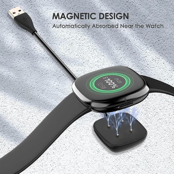 [2-pak, 3,3 fod] opladerkabel kompatibelt med Fitbit Sense/fitbit Versa 3, erstatnings usb-opladerkabel Cradle Dock-stativ Strømkabel til Smart Wat