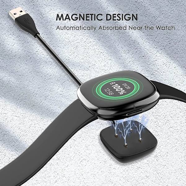 [2-pakkaus, 3,3 jalkaa] Latauskaapeli, joka on yhteensopiva Fitbit Sense/fitbit Versa 3:n kanssa, Vaihto USB latauskaapeli Telinetelakkatelineen power Smart Watille