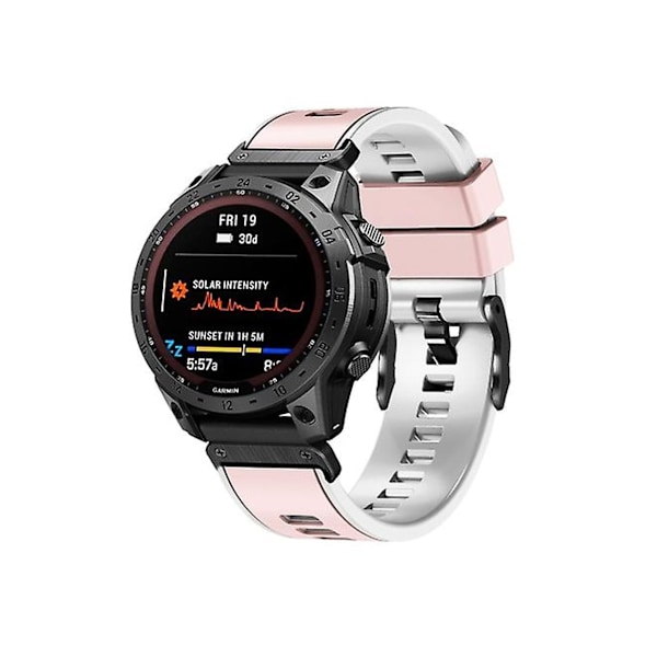 Rem for Garmin Fenix 7X 26 mm Glatt Stoff To-farget Hurtigutløsning Silikonklokke Rem Rosa Hvit