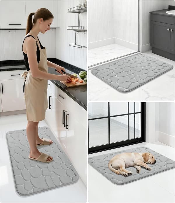 Korallfleece baderomsmatte, sklisikker og absorberende (Lys grå/50x80cm)