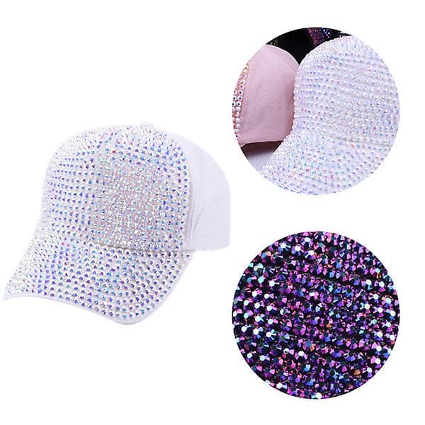 Baseballcaps Fargerik Rhinestone Diamond Snapback Cap Spring Summer Hat White