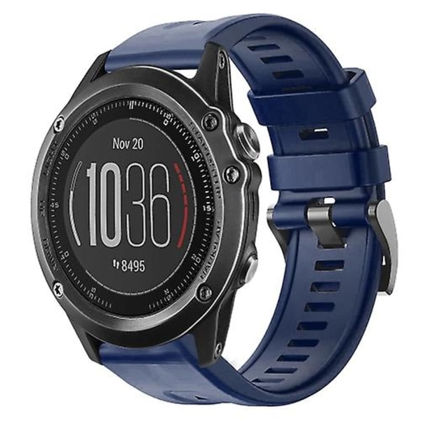 För Garmin Fenix ​​3 Sapphire Metal Spänne Enfärgad Silikon Watch Band Navy Blue