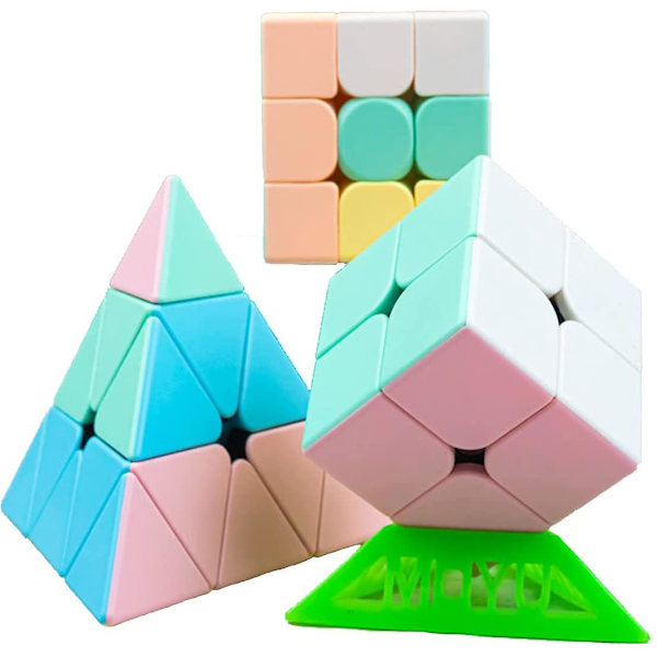 Rubiks Cube Set, Educational Speed ​​Rubiks Cube 3 Pack 2x2x2 3x3x3 Pyramid Smoothing Puzzle Rubiks Cube (macarons)
