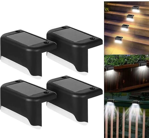 4 Pakke Solcelle Dekklys Led Solcelle Trapp Lys Vanntett Gjerdelys For Utendørs Trapp Gjerde Black Cold Light