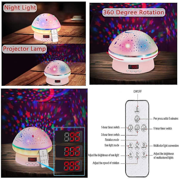Stjerneprojektor Nattlys Til Barn Timer Babylampe Med Fjernkontroll 16 Fargerik Rotati Red