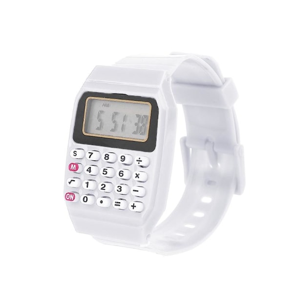 Fad Børn Silikone Date Multi-purpose Børne Elektronisk Lommeregner Armbåndsur White