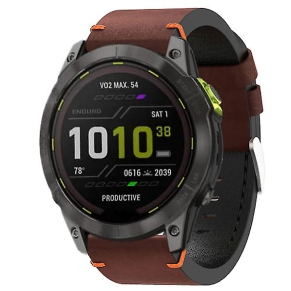 För Garmin Enduro 2 26mm lädersutur stålspänne watch Coffee