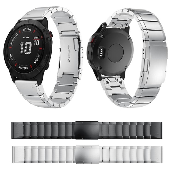 For Garmin Fenix ​​6x Pro 26mm Tortoise Shell rustfritt stål klokkebånd Sliver