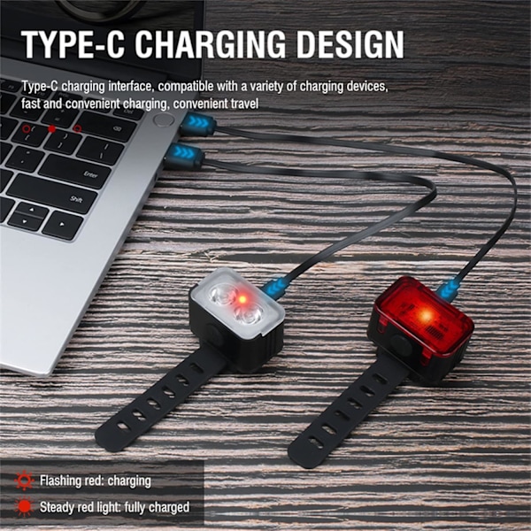 Pyörävalot, USB-ladattava pyörävalosarja, IPX6 vedenkestävä