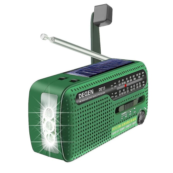 De13 Crank Radio Bärbar Solar Radio Fm Am Sw Inbyggt uppladdningsbart batteri Led Dynamo