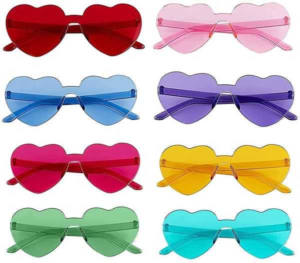 Hjerteformede briller uden indfatning, 8 par kærlighedshjertebriller Candy Colors Rammeløse