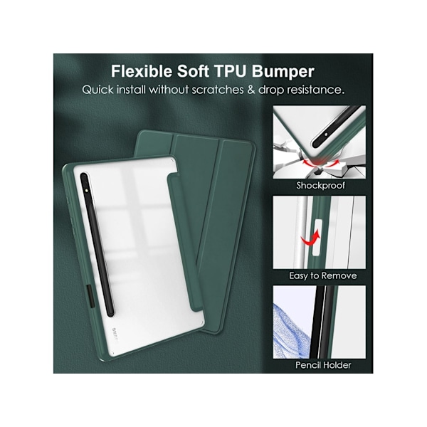 Etui til Samsung Galaxy Tab S9 Plus/s9 Fe Plus Akryl Tablet Beskyttelsescover Mørkegrøn