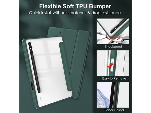 Fodral för Samsung Galaxy Tab S9 Plus/s9 Fe Plus Akryl Tablet Skyddsfodral Mörkgrön