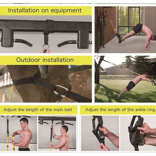 Bdyweight Resistance Trainer Kit, Hjem Styrketræningsremme udendørs Fitness Træningssæt Gul