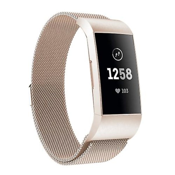 For Fitbit Charger 3 Metal Magnetic Metal Watch Band Champagne Gold