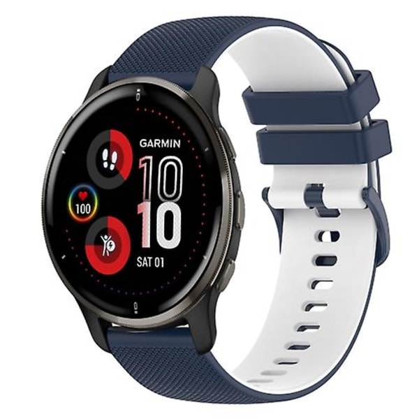 Til Garmin Venu 2 Plus 20mm Ternet Tofarvet Silikone Urrem EWC Dark Blue-White