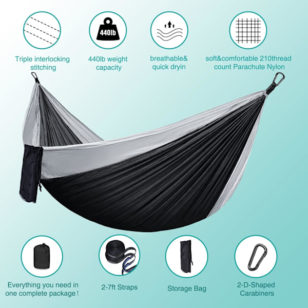Bärbar utomhushängmatta för camping, 210D nylon gungmatta för trädgård (Gul/270X140Cm)