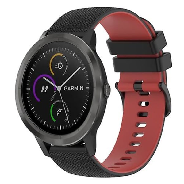 Til Garmin Vivomove 3 20 mm ternet tofarvet silikone urrem Black-Red
