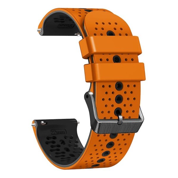 For Garmin Vivoactive 4 22 mm perforert tofarget silikonklokkerem Orange-Black