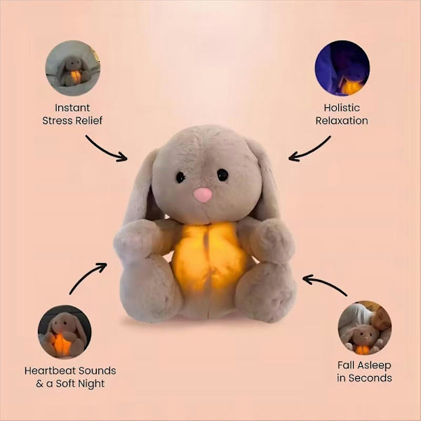 Plysj-bamse beroligende dukke til nyfødte spædbørn, kaninåndende kanin sovedyr, beroligende nattelys vuggevisemusik, hvid støj