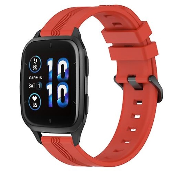 För Garmin Forerunner Sq2 Music 20mm konkav randig Slicone Watch Band Red