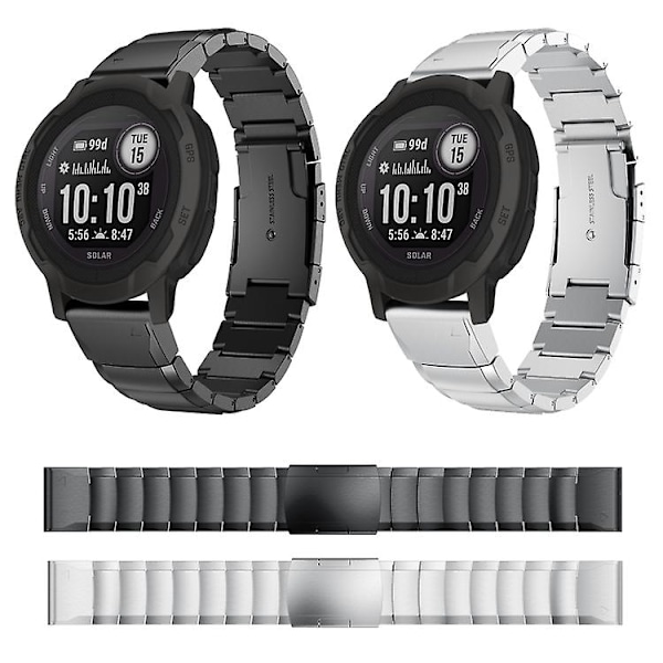 Til Garmin Instinct 2 22mm Tortoise Shell rustfrit stål urbånd Black