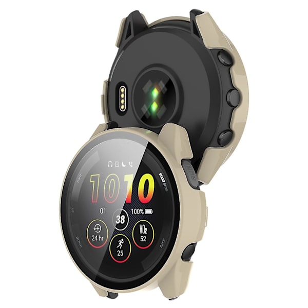 Huamade For Garmin Forerunner 265 Smart Watch Pc case med skärmskydd i härdat glas Ivory White