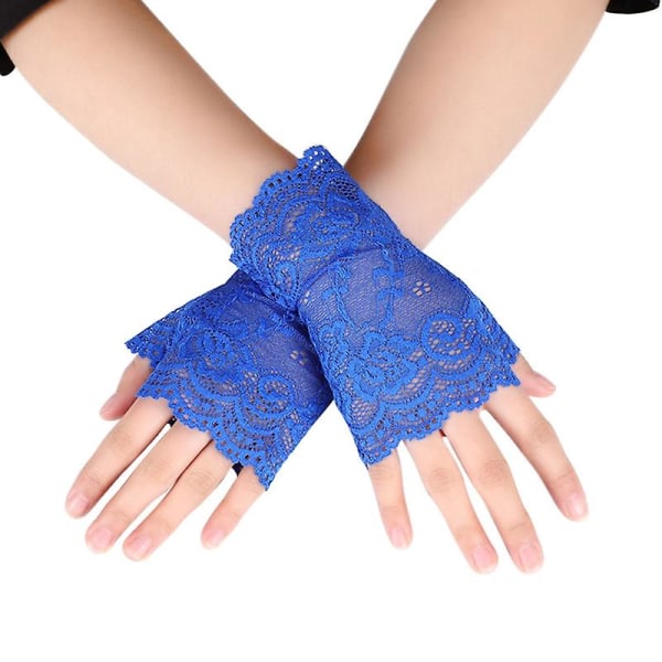 Kvinnor ihåliga handskar Bröllopsfest Brudvantar Sheer Mesh fingerlösa handskar Blue