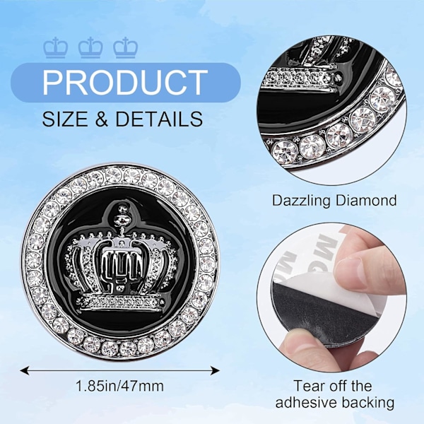 2 st 3D Krona Bildekaler för Bil, Strass Dekorationer i Metall