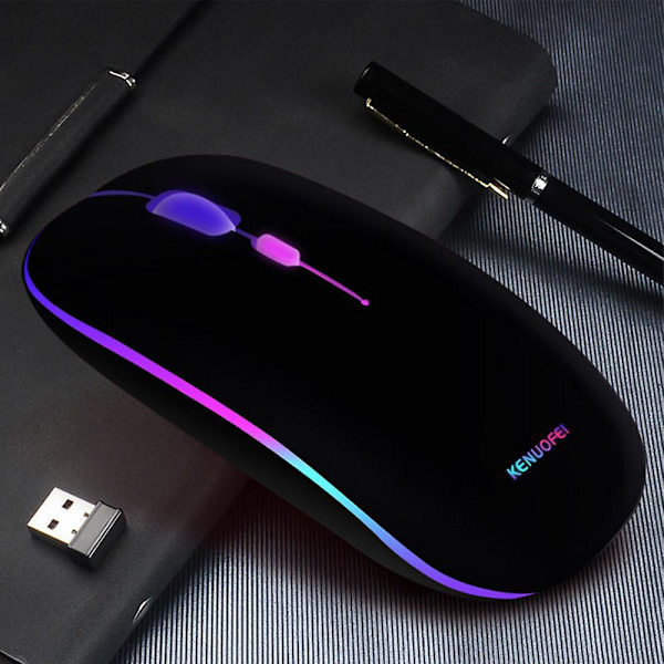 Langaton ladattava hiiri, ohut kannettava USB-hiiri valolla Black
