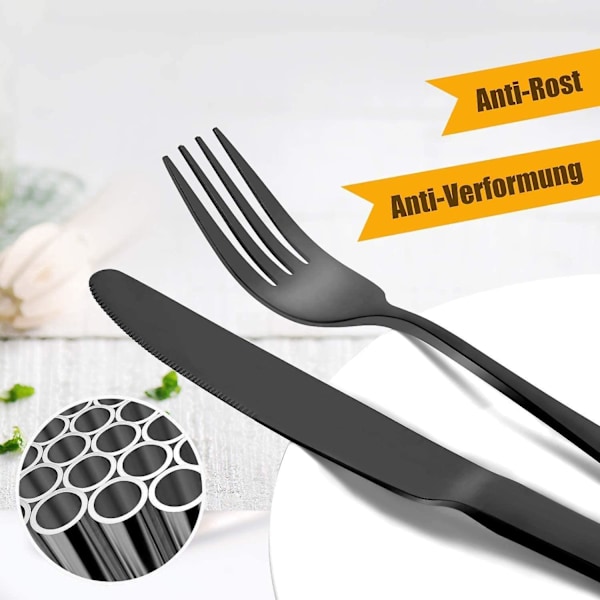 Matte sort bestikksett i satinert rustfritt stål, 2 sett