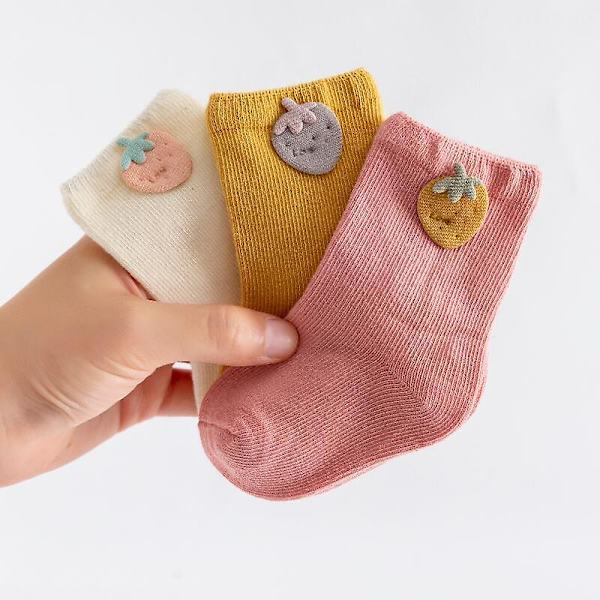 3 par/set Cartoon Animal Baby Strumpor Varma golvstrumpor i bomull strawberry