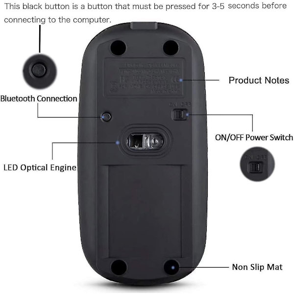 Trådlös Bluetooth -mus för Macbook Pro/macbook Air/ipad/laptop/imac/pc Black