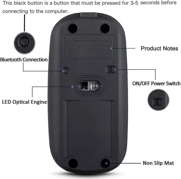 Trådløs Bluetooth-mus til Macbook Pro/macbook Air/ipad/laptop/imac/pc Black