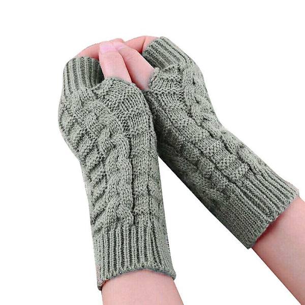 Mænd Kvinder Strikkede Fingerløse Handsker Mode Unisex Blød Vinter Varme Uld Vante Light Gray