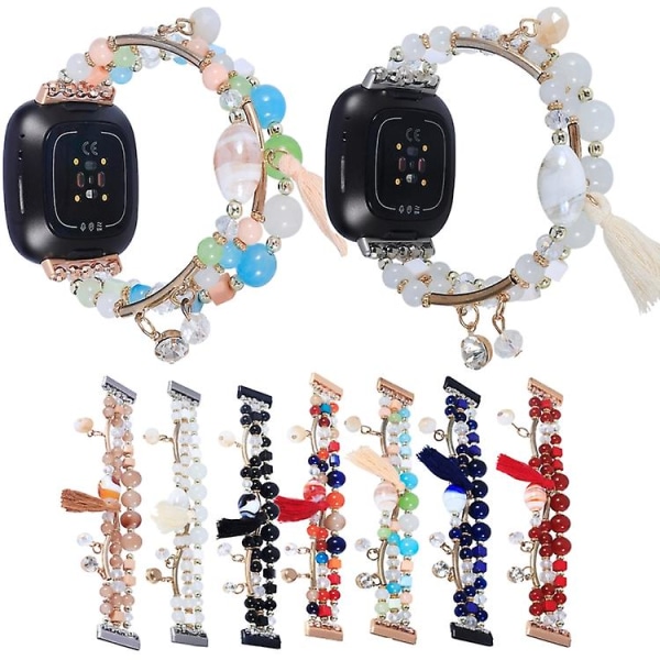 For Fitbit Versa 3 / Sense Round Bead Chain Watch Band Black
