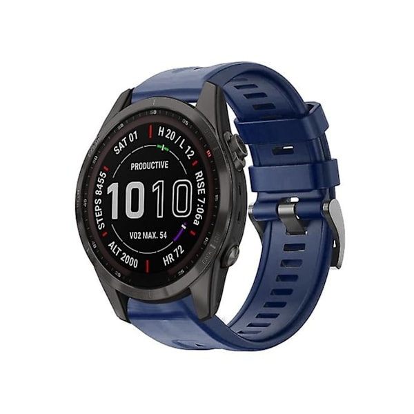 Rem for Garmin Fenix 7S Solar Sapphire Metallspenne Solid Color Silikonurrem Marinemblå