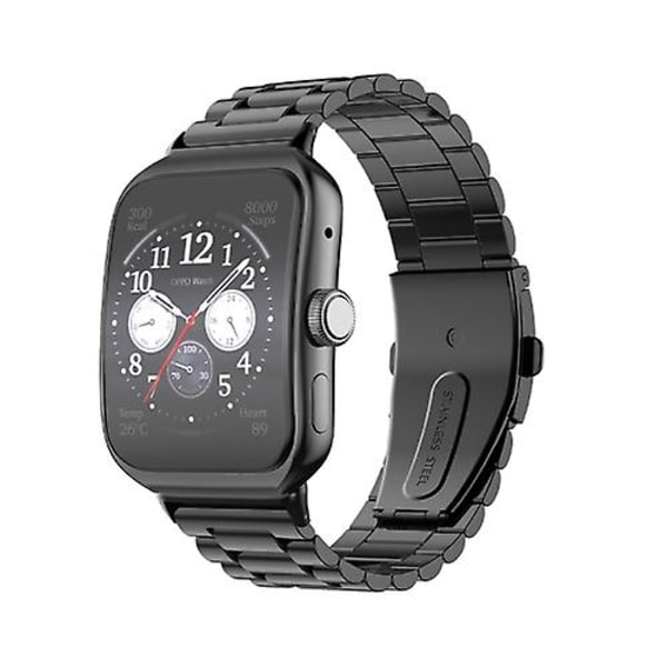 För Oppo Watch 3 Pro med tre pärlor platt spänne i rostfritt stål watch Black