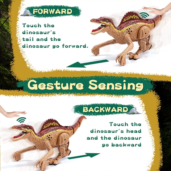 Fjärrkontroll dinosaurie leksaker gest sensor RC dinosaurier realistisk promenad för barn brun