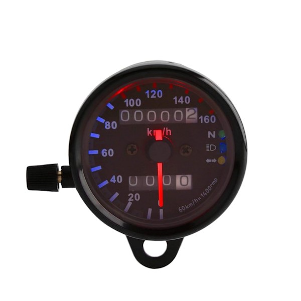 Universal Motorcykel Speedometer Indikator Måler (Dobbelt Display, Sort)