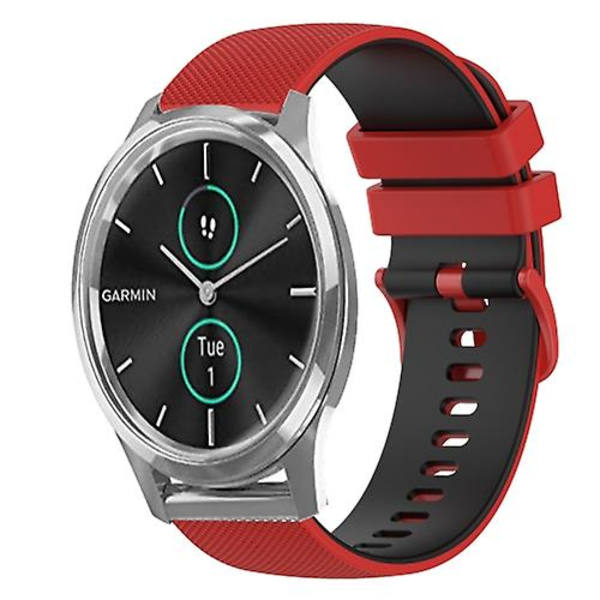 Til Garmin Vivomove Luxe 20 mm ternet tofarvet silikoneurrem Red-Black