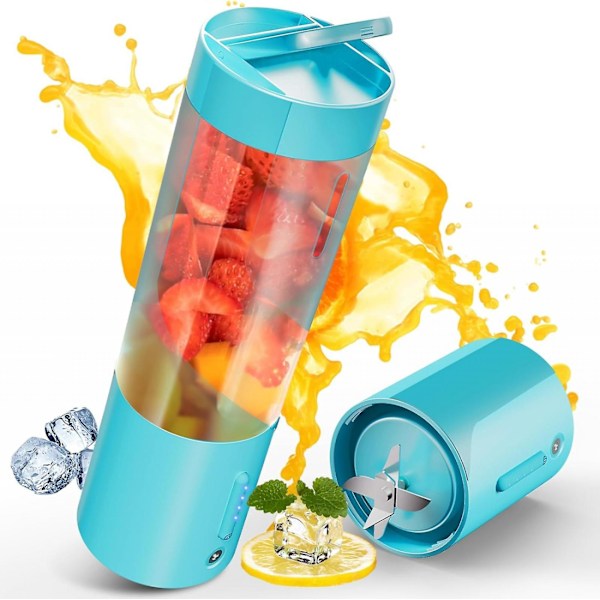 Bärbar mixer med 6 ultraskarpa blad USB-laddningsbar 450 ml blå
