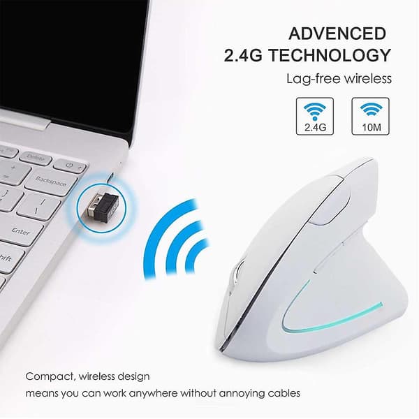 2.4g trådløs vertikal ergonomisk optisk mus ergonomisk trådløs mus til bærbar computer, pc, notesbog vertikal trådløs computermus white