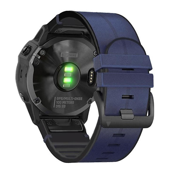 Til Garmin Fenix ​​7x Silikone + Læder Quick Release Urrem Midnight Blue