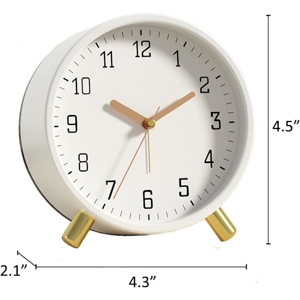 Väckarklocka 4,5 tum Sängbords Analog Icke-Tickande Tyst Liten Bordsklocka Vit