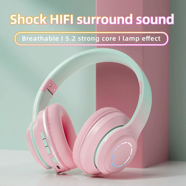 Aito langaton Bluetooth-kuulokkeet, langattomat Bluetooth-kuulokkeet lapsille, tyylikkäät söpöt kuulokkeet, vaaleanpunainen