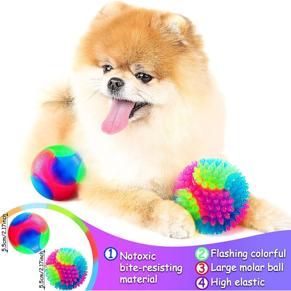 4-pack Glödande Hundboll Glödande Bouncy Ball Led Blixt Spike Pet Ball Grinder Ball Pet Light