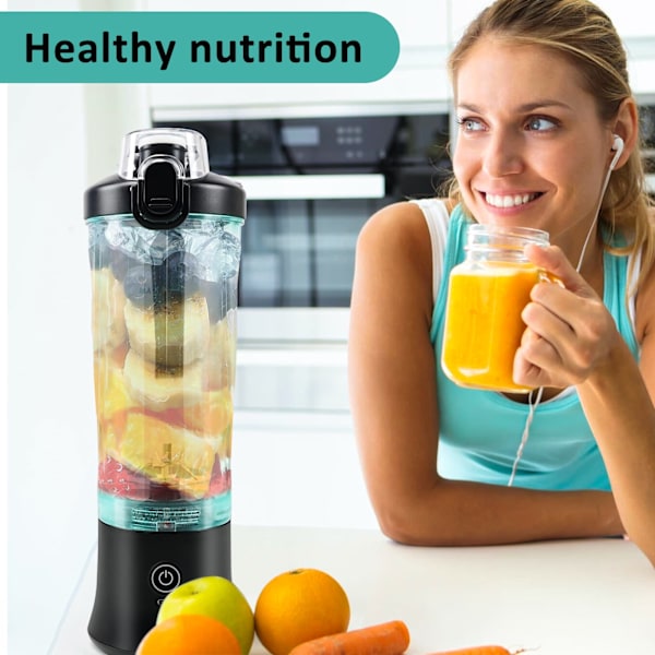 Bærbar blender USB genopladelig med 600 ml personlig juicer kop sort