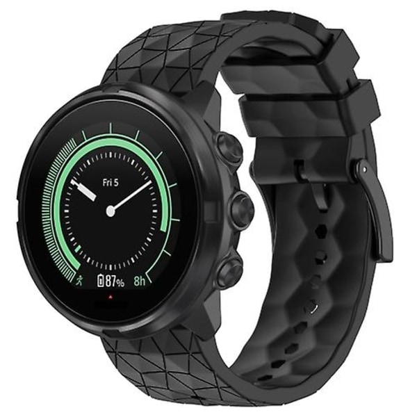 For Suunto 9 Baro 24 mm fotballmønster silikon ensfarget klokkerem Black