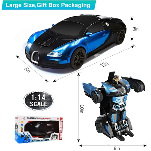 Fjernkontroll Transformerende Bil Robotleker 2.4GHz 1/14 Skala Transformasjon med LED-lys